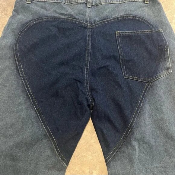 Hollow Out Cable Twist Heart Contrast Cutout Flare Jeans Pants - Picture 8 of 8